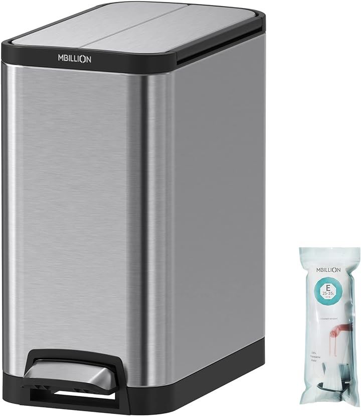 ゴミ箱 おしゃれ スリム ペダル式 ごみ箱 ステンレス 28リットル バスルーム 消臭 ダストボックス 大容量 生ゴミ インナーバケット付き 密閉(シルバー, 28L)