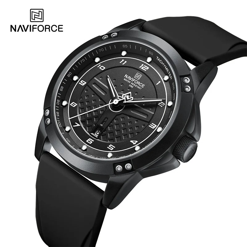 Naviforce-メンズ防水クォーツ時計 ミリタリースポーツリストウォッチ シリコンストラップ ラグジュアリー