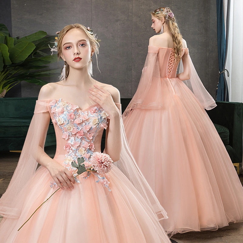 ドレス写真スタジオテーマ服2025バンケットホストロングパフスカートウェディングピンクカラフルガーゼ女性