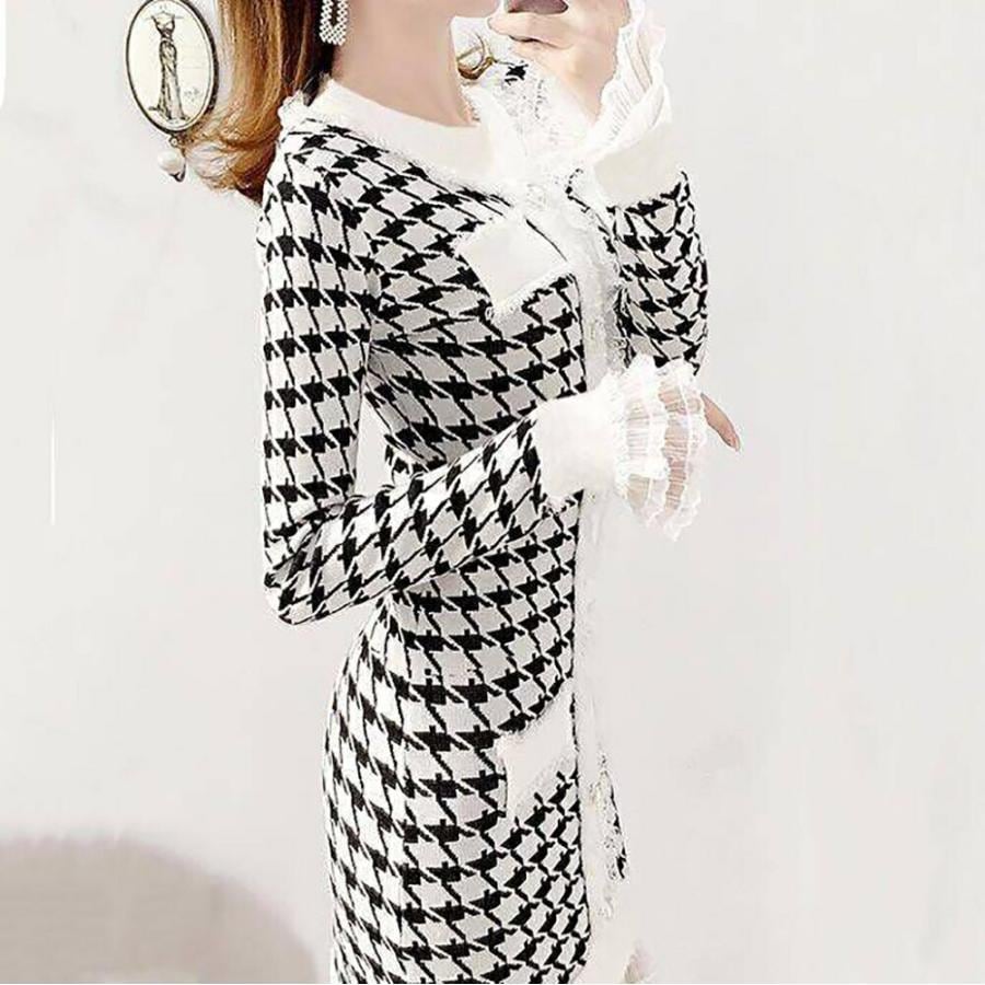 ワンピース ニット フェミニン スリム エレガント オシャレ 綺麗め 清楚系 フォーマル 人気 着痩せ 韓国ファッション
