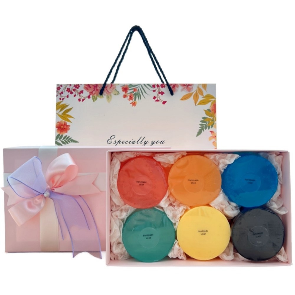 YBマム手作り石鹸6種ギフトセット+リボン包装+ショッピングバッグ1セット