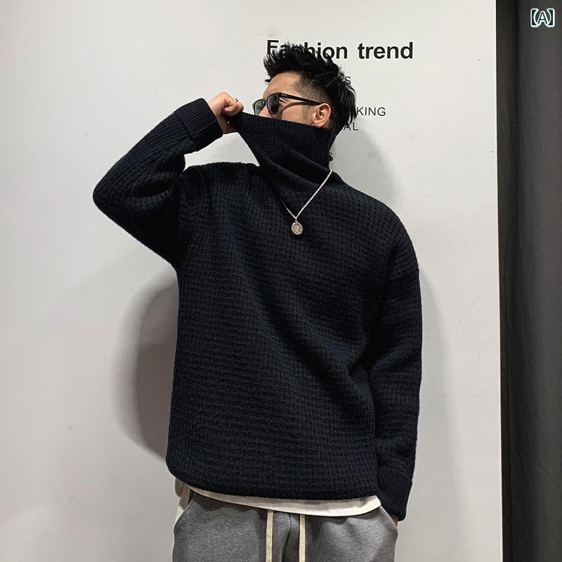 メンズ 秋冬 長袖 厚手 ニット トップス タートルセーター レイヤード カジュアル おしゃれ 普段使い 着やい 動やい 快適 レジャー アウトドア ワーク
