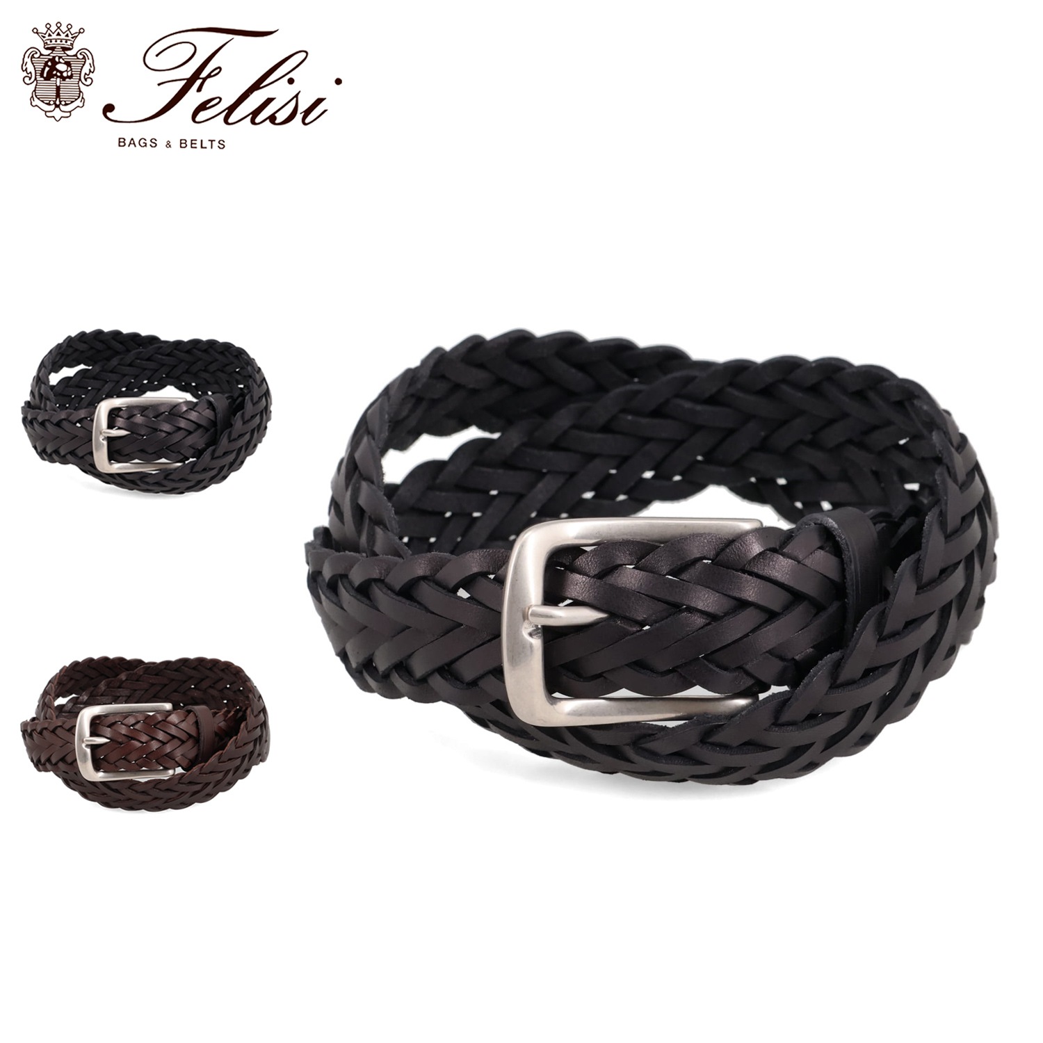 レザーベルト メンズ 本革 編み込み 22/18/A ブラック ダーク ブラウン 黒 22-18-A