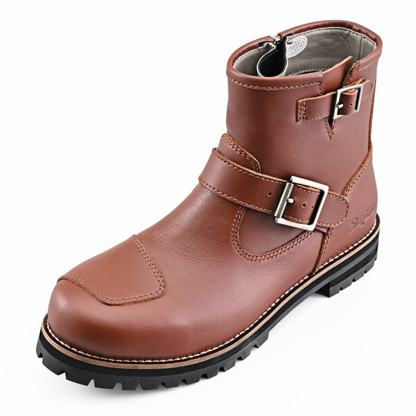 D62882 バイク ブーツ ライディングブーツ レディース 防水 本革 牛革 シフトパッド付き サイドジップ エンジニアブーツ DS-007 WP ブラウン 24.0cm