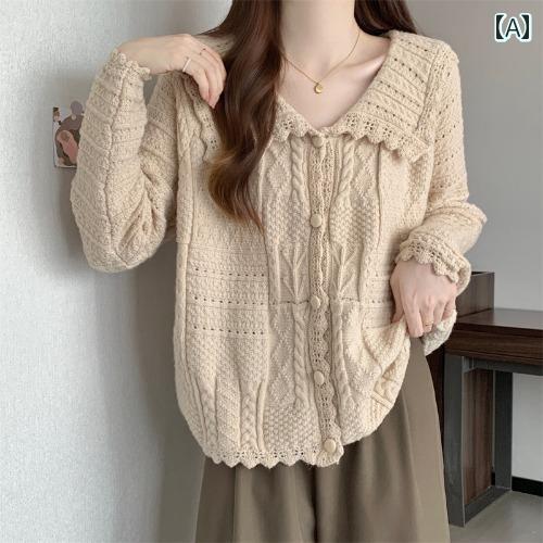 大きサイズ 女性 韓国 レトロ 人形 襟 セーター 冬 少女 スタイル 痩身 年齢 削減 シック ルーズ トップ