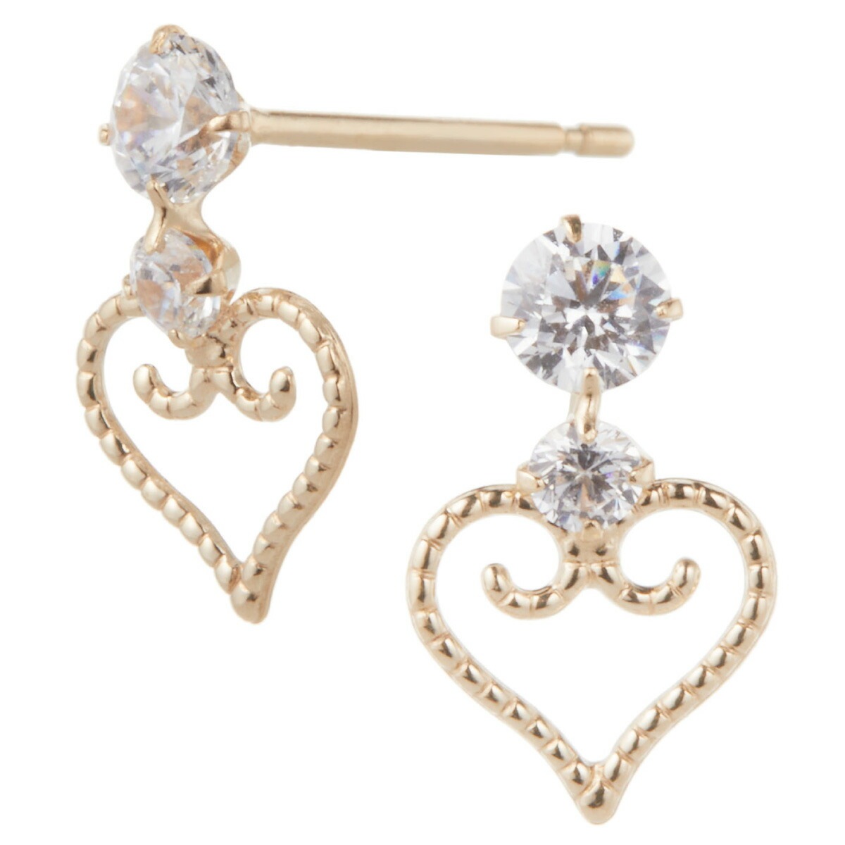 ピアス レディース K10YG キュービックジルコニア オープンハート me on… みぃおん