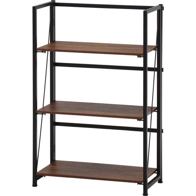 不二貿易　折りたたみシェルフ アロン3段 ブラウン　73638