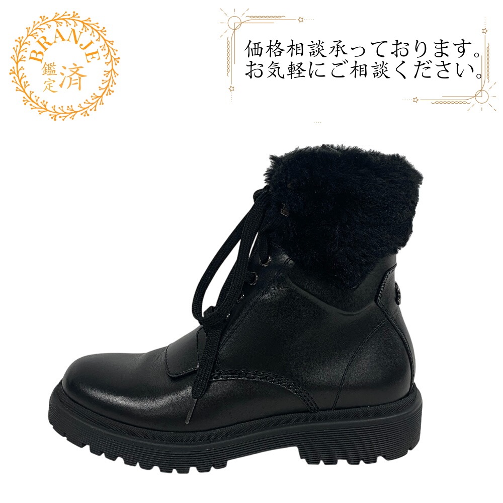 PATTY ショートブーツ ファー レザー ブーツ ブラック 23 ブランド