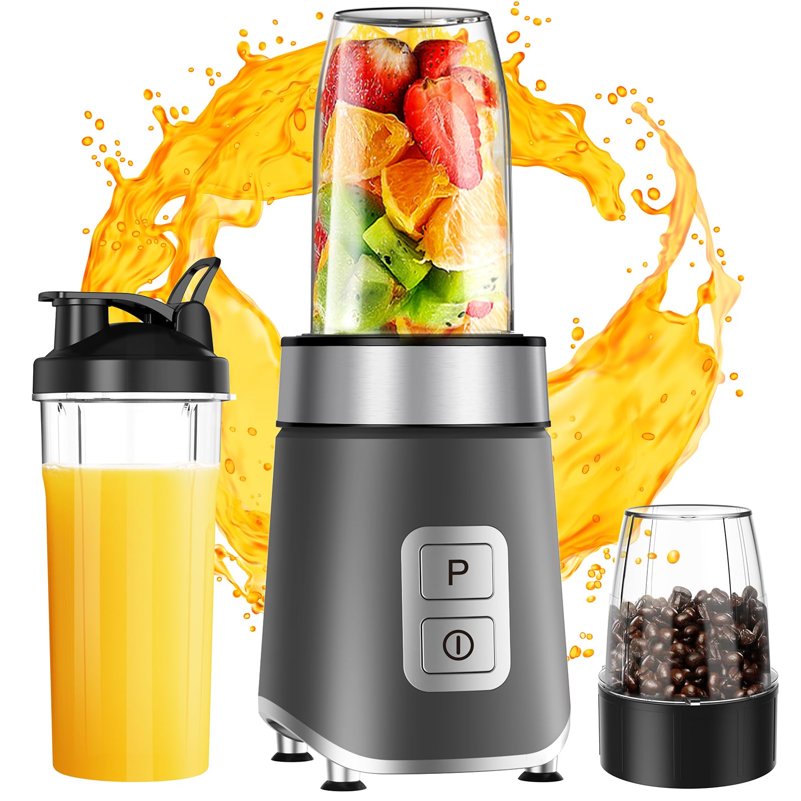 Angashion ジューサー ミキサー 氷も砕ける スムージー 野菜 果物ジュース コーヒーミル 離乳食用 400Wハイパワー 600ml大容量 栄養補充 一台多役 お手入れが簡単 持ち運び 安全機