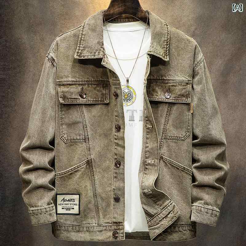 メンズ ファッション 春秋 レトロ ワークジャケット コットン ウォッシュ ノスタルジック トップス カジュアル デニムジャケット