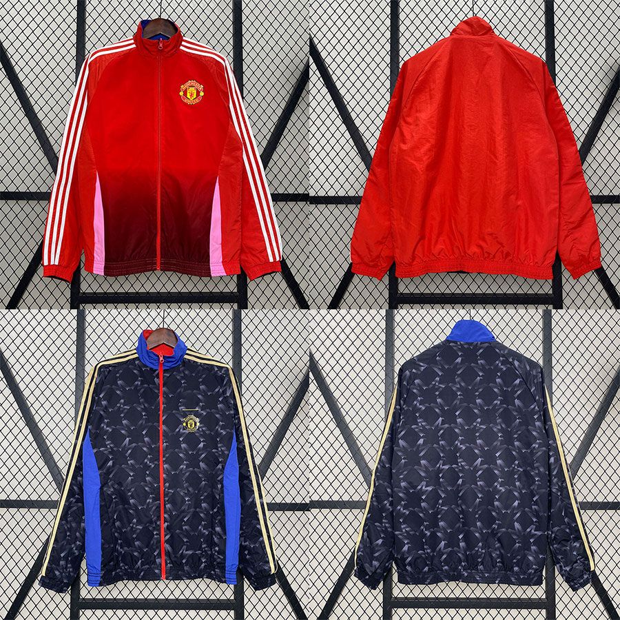 2425 マンチェスターユナイテッド トレーニングユニフォーム 外観ユニフォーム メンズ 長袖ジャケット 両面ウインドブレーカー サッカーユニフォーム 秋冬スポーツウェア