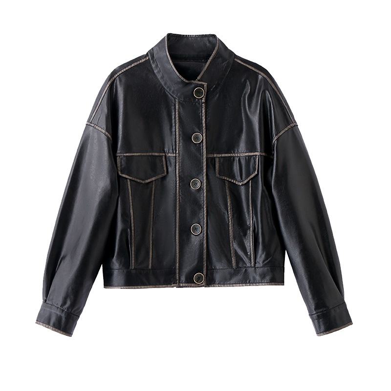 レザージャケット 婦人用コート レトロでゆったりしたデザイン スタンドカラー ボタンダウンの襟 着丈ショート丈 カジュアル通勤毛皮の服 6,893円