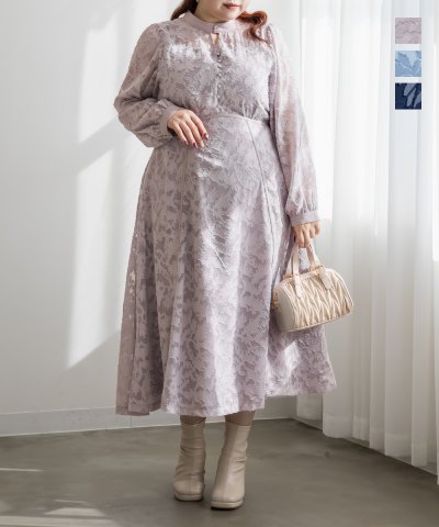 大きいサイズ レディース LL 3L 4L XL XXL XXXL CLETTEオリジナルパイピングデザインシアー花柄ワンピース