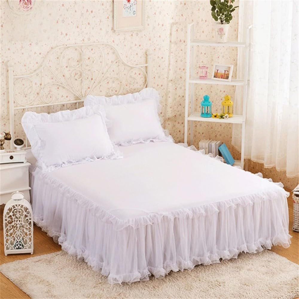 プリンセスベッドスカート ピンク ベッドスカート 無地 ベッドスプレッド ベッドカバー 滑り止めシーツ 枕カバー付き ベッドスプレッド ホワイト 150cm x 200cm 1枚