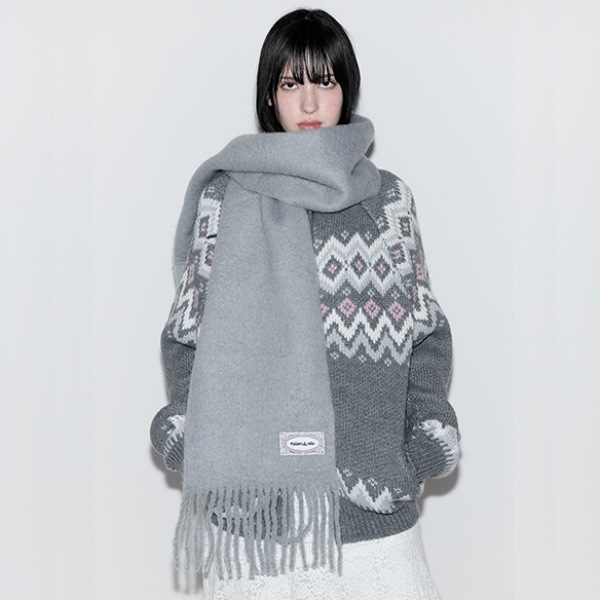 LACE LABEL HAIRY MUFFLER GRAY