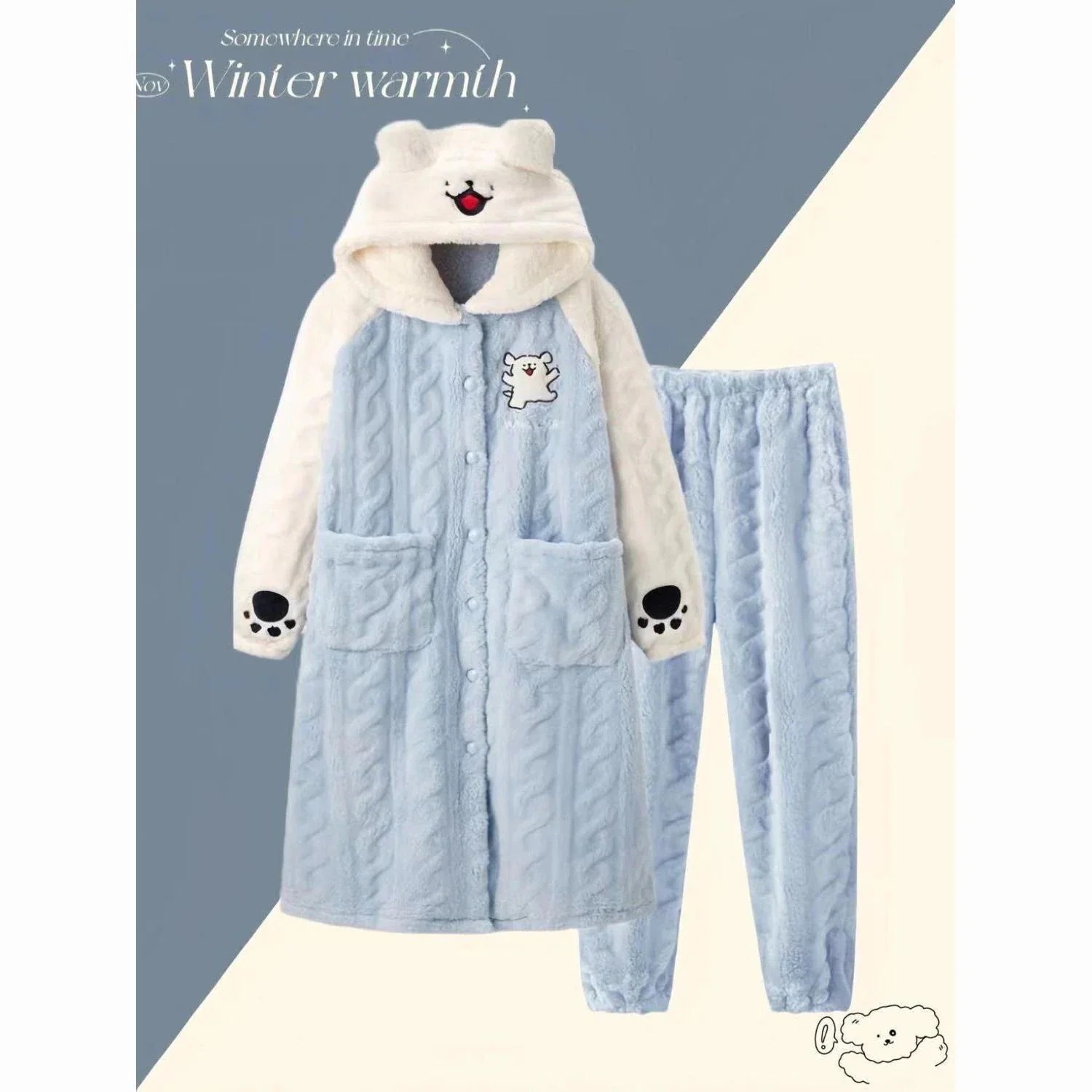 Maltese ラインの子犬カップルの寝衣女性のサンゴのベルベットとベルベットの厚い保温男性はにパジャマセットを着ることができる