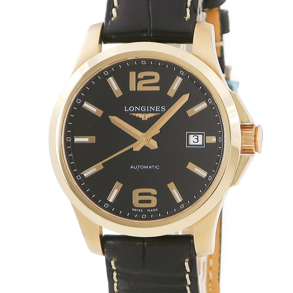 コンクエスト L3.676.8.56.3 自動巻き メンズ 未使用 K18RG無垢 ブラック バー アラビア 3年保証