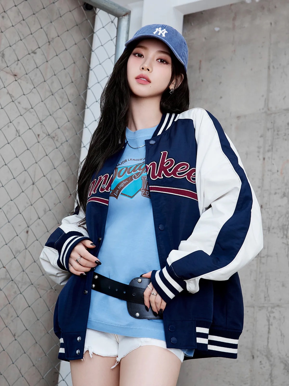 [カリナ 着用] ナイロン ブロッキング カールシブ バーシティージャケット NY (Navy) 3AJPB0954-50NYS