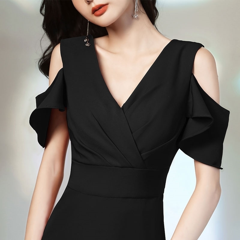 ドレス パーティードレス 二次会ドレス ロングドレス ステージドレス キャバドレス イブニングドレス セクシードレス ロング 袖なし Vネック オープンショルダー マーメイド シフォン 大人 上品