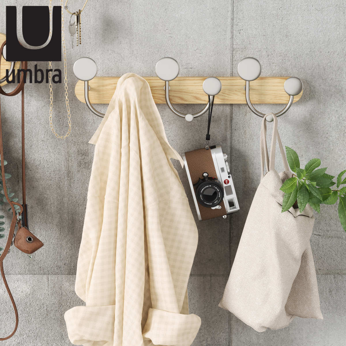 フック 壁 メロディ 9個 幅43x奥行8x高さ13cm Umbra アンブラ 壁掛け デザインフック 壁掛けフック ウォールフック 壁面収納 木製 おしゃれ コートハンガー 洋服掛け