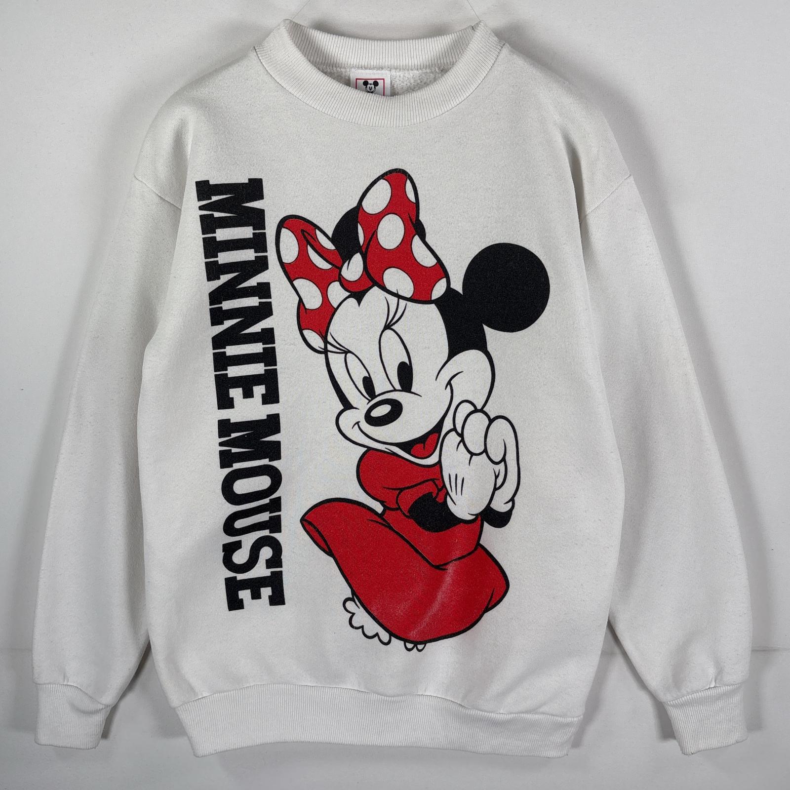 古着 USA製 スウェット キャラクター ミニーマウス クルーネック プリント L ホワイト レディース