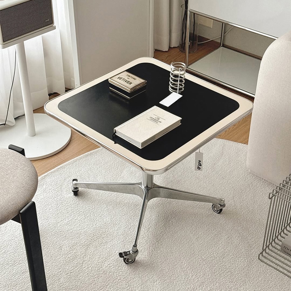 トントンスクエアホイールソファテーブル 韓国インテリア 1人用 2人用 カラー 2色より選択可能 バター ブラック 食卓 ダイニング ソファー テーブル 高さ調節可能 60x60x38.5~52cm
