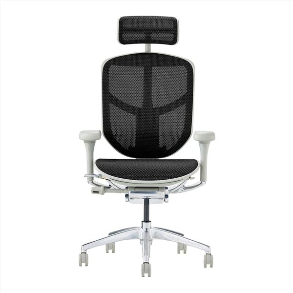 オフィスチェア デスクチェア [ハイタイプ グレーフレームxブラック] ヘッドレスト付き 肘付 エルゴヒューマン エンジョイ2