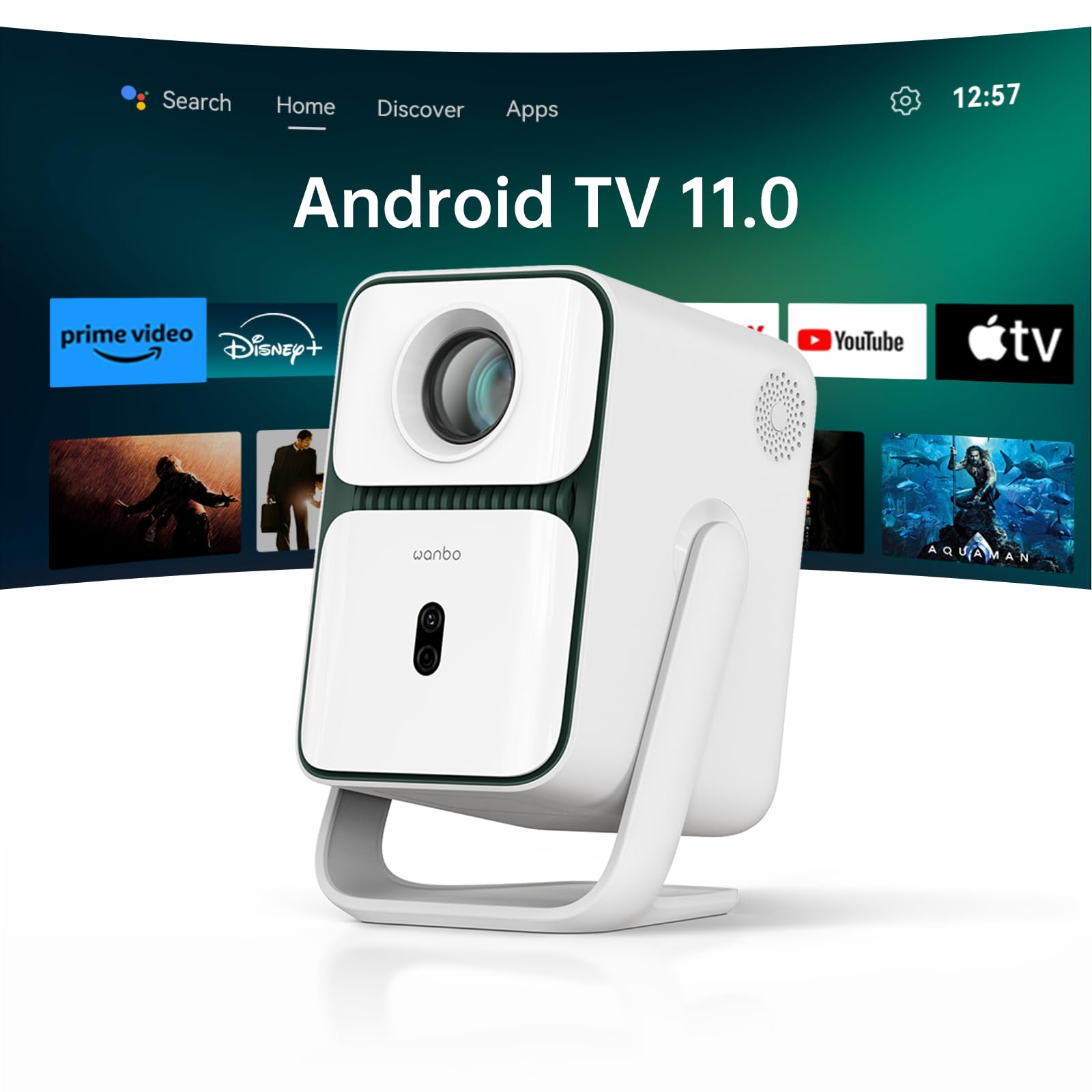 【2025新規・Android TV 11.0搭載】 プロジェクター 天井 500ANSI 1080P フルHD 1.2:1 投影比率 短焦点 10W HiFi スピーカー内蔵 小型 WiFi ブルー