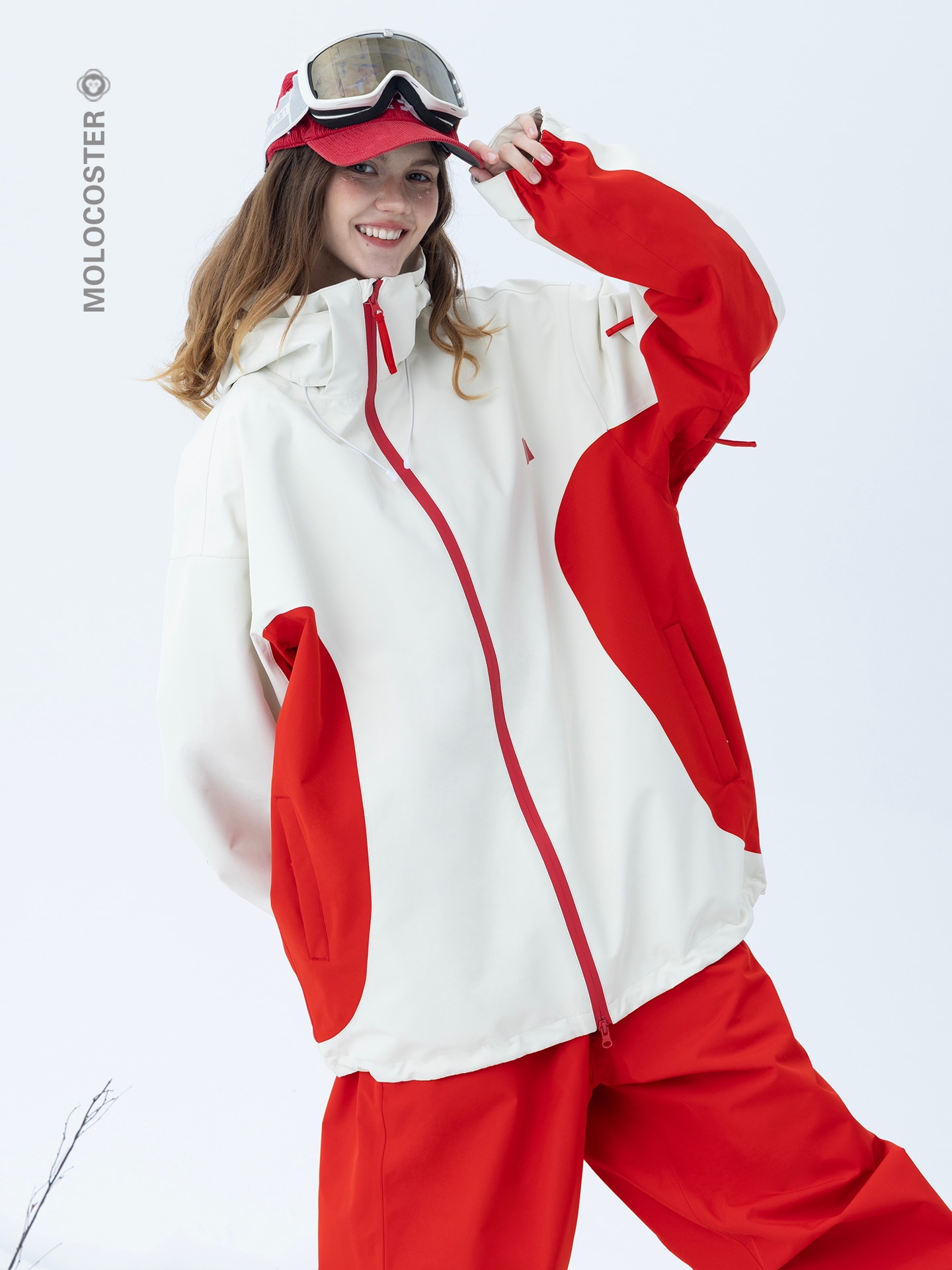 スノーボードウェア 2025 2026 レッド ベージュ パッチワーク パンツ レディース 3L防水20000mm スキーウェア スノボウェア パンツ アウター