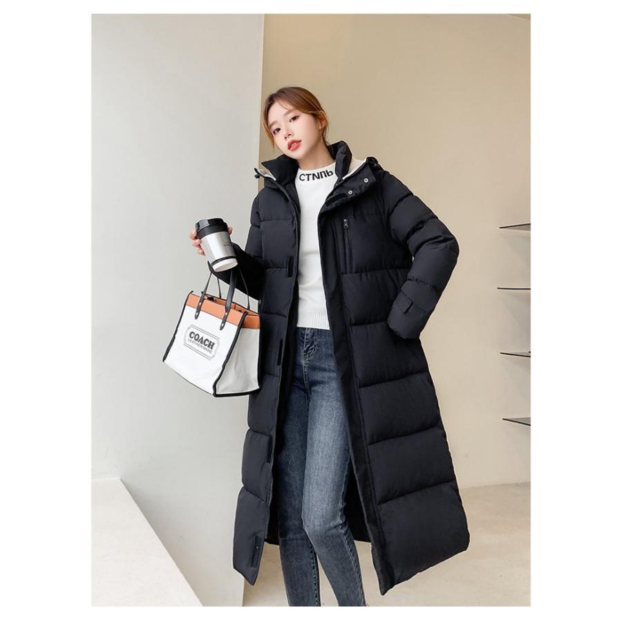 中綿コート レディース ロングコート ロング丈 ベンチコート フード付き ダウン綿ジャケット アウター シンプル 厚手-33