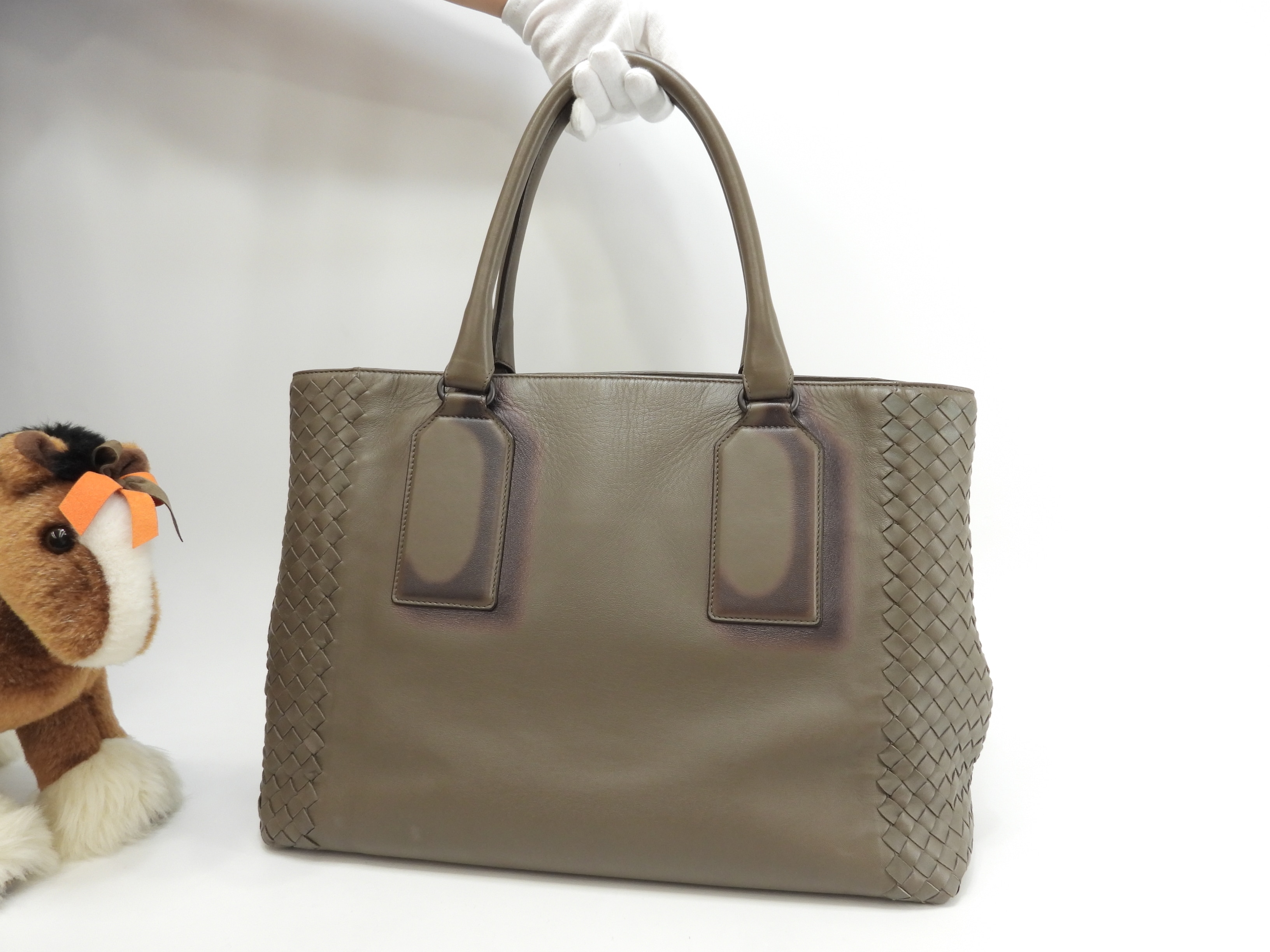 トートバッグ イントレチャート レザー灰 ハンドバッグ 美品@B06224470R