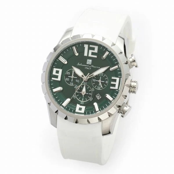 取寄品 正規品 Salvatore Marra 腕時計 SM22111-SSGRWH 10気圧防水 日付表示 クロノグラフ ラバーベルト 防水 メンズ腕時計