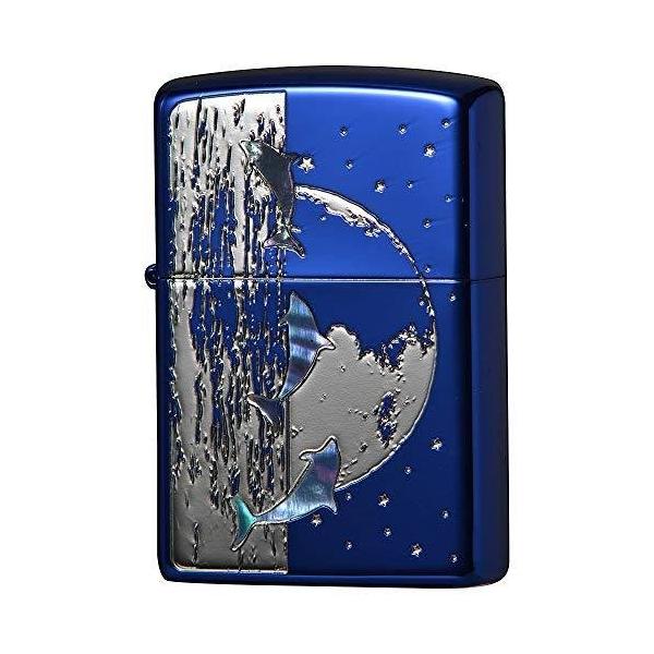ライター ブルー ドルフィン プラネット 片面彫刻 チタンコーティング 2BLS-DOLPHIN2