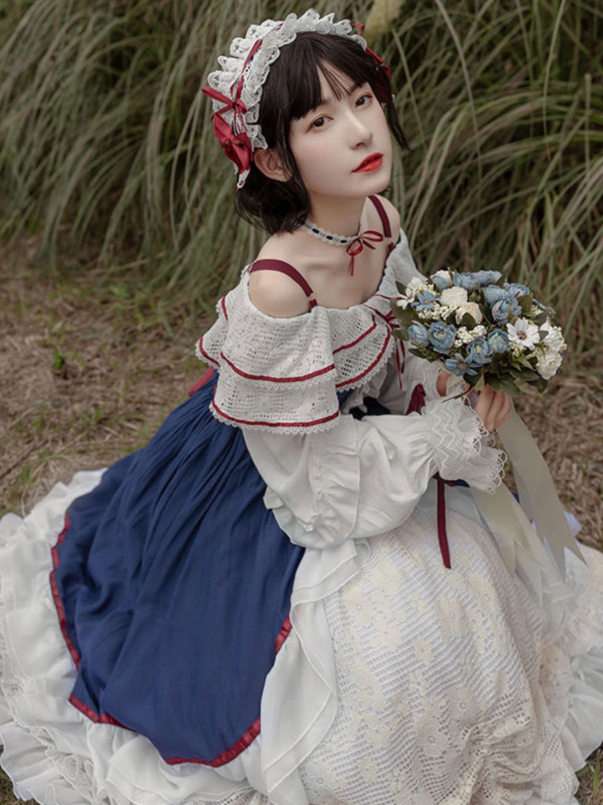 キャミソールワンピースロリータ 白雪姫bai Xueji Oplolita ドレス ドレス ロリータ ティー パーティー 軽くて新鮮なプリンセス フルスカート フル スタイルのフルセット