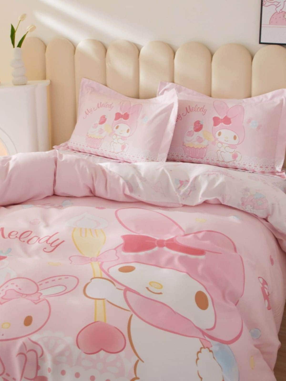 メロディコットン子供用ベッドシーツ4点セット女の子用ピンクチェック柄キルトカバーコットンシーツ3点セット 5,236円