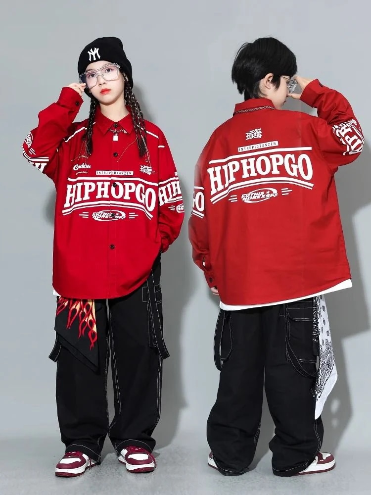 子供の街のダンスの服装の演出服のスーツの女の子のジャズのダンスの男の子のhiphopのヒップホップの風のシャツの潮の服は街を揚げます