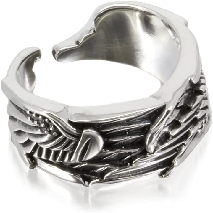 リング シルバー 925 シンプル イーグル フェザー 指輪 オシャレ 羽根 フリー サイズ レディース メンズ( シルバー)