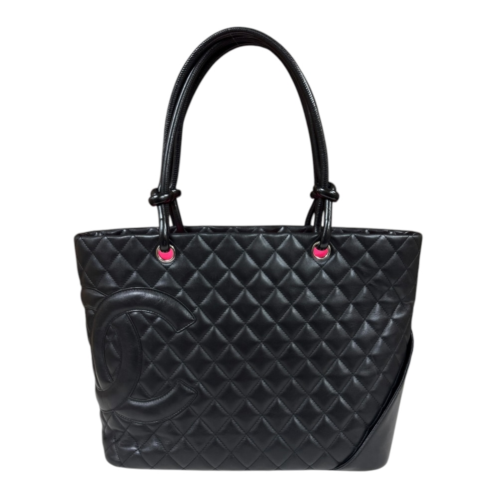 シャネル カンボン トートバッグ レザー A25169 ブラック CHANEL 中古