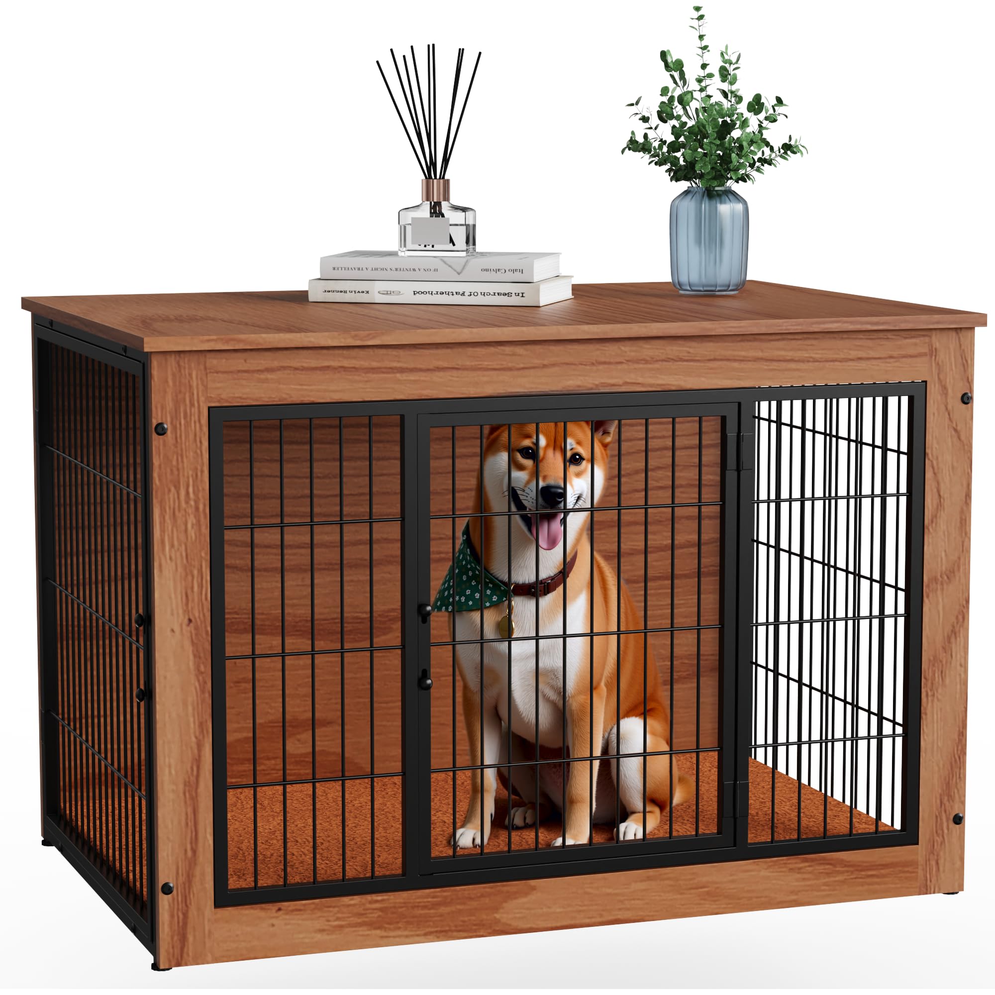 Alebertアレベルト 犬 ケージ ペットケージ 木製 犬サークル 大中型犬用 サークル 室内 犬 ウッディサークル インテリア調 毛布付き 頑丈 オシャレ (ブラウン, Mサイズ)