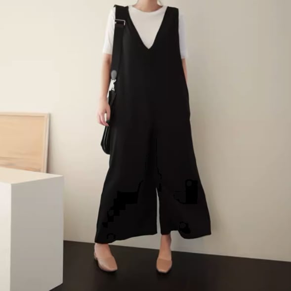 レディース サロペット ワイドパンツ クロップド丈 袖なし ノースリーブ Vネック 襟なし ワイド かわいい 大人可愛い きれいめ シンプル カジュアル 上品 おしゃれ かっこいい こなれ感 ラフ