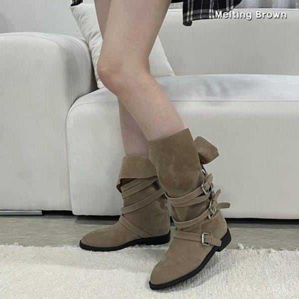 女性ミドルブーツ 冬用折りたたみブーツ K19