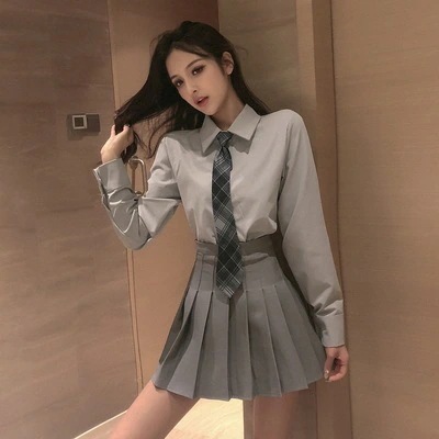韓国 学院風制服セットJKクラス服ネット紅制服韓国版女子学生服秋シャツ英倫風二点セット 4,504円