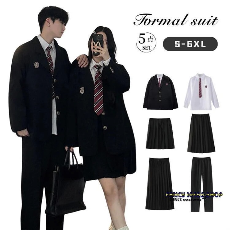 【急速出荷!】【制服標準装備】卒業式 スーツ 5点セット 入学式 黒 子供スーツ 女の子 男の子 制服 JK ブレザー ジャケット シャツ ネクタイ スカート パンツ ジュニアスーツ キッズ 卒業式服