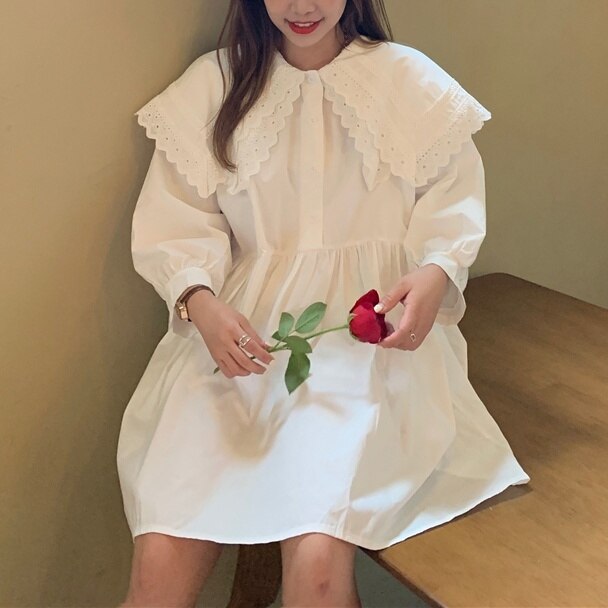 2色 レトロ風 ワンピース 長袖 春 夏 きれいめ カジュアル かわいい aライン Aライン フレア ワンピドレス ショート ショート丈 膝上 ぽわん袖 ボリューム袖 ボリュームスリーブ キャンディス