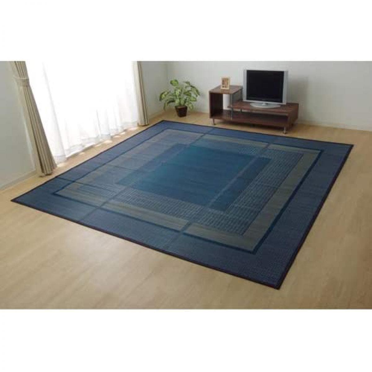 【I】【代引不可】い草 花ござ DXランクス 総色 花莚 ネイビー 江戸間2畳(約174×174cm) 裏貼り加工 日本製 畳 カバー センターラグ い草【北海道・沖縄・