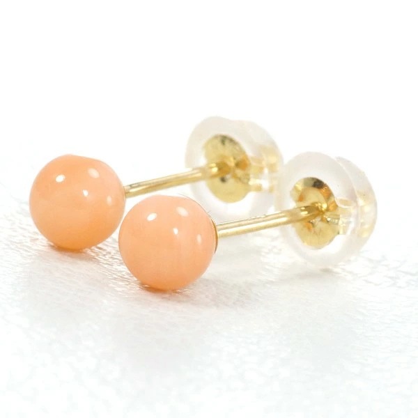 K18 18金 YG イエローゴールド ピアス サンゴ 総重量約0.3g ジュエリー 中古