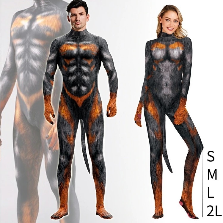 【急速出荷】全身 タイツ コスプレ ハロウィン コスプレ 狼 動物 アニマル オオカミ 衣装 3D プリント キャットスーツ お揃い 全身タイツ 仮装 衣装 コスチューム コス おすすめ 可愛い セク