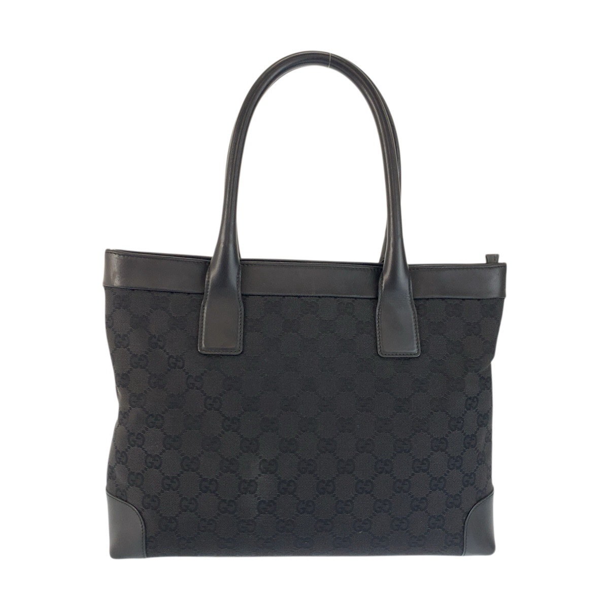 美品 ブラック 黒 シルバー金具 GGキャンバス/レザー 33890 トートバッグ ハンドバッグ レディース 601476
