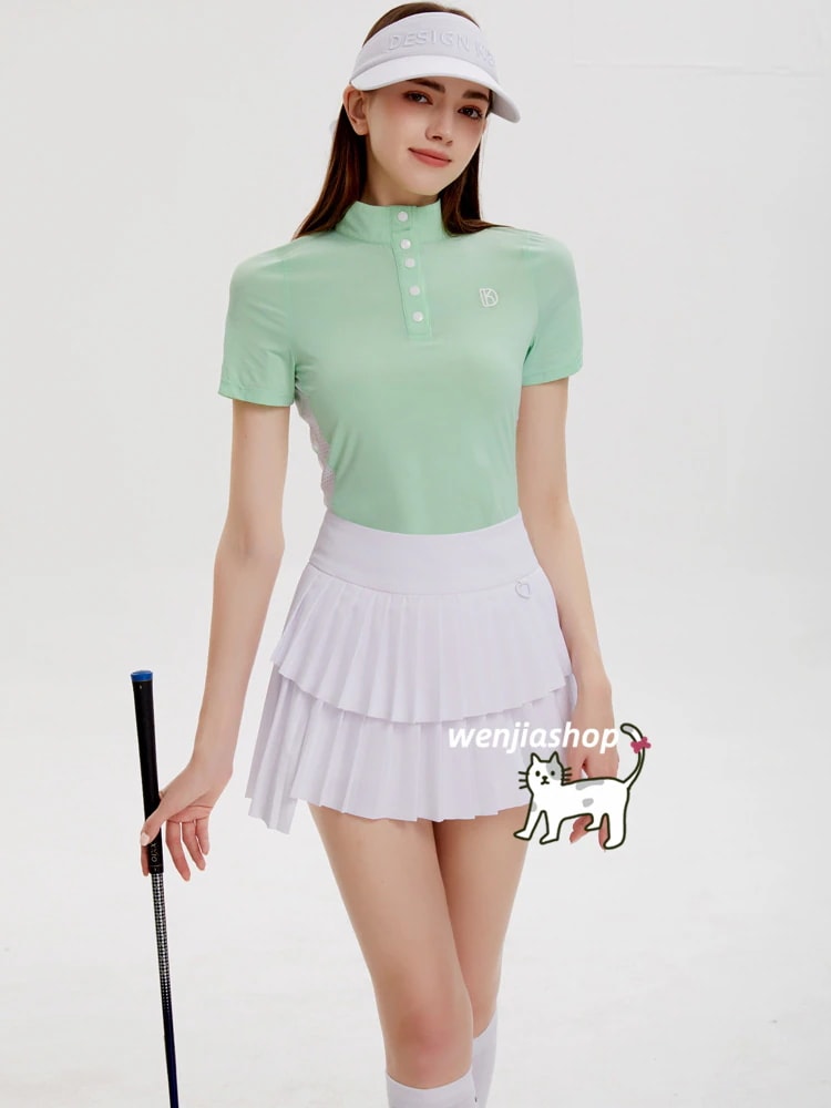 ゴルフウェア レディース スポーツウェア ゴルフスカート プリーツスカ 半袖 POLO ポロシャツ Tシャツ スカート 上下セット グリーン 白 女性 テニスウェア 速乾 春 夏 韓国風 おしゃれ 5,127円