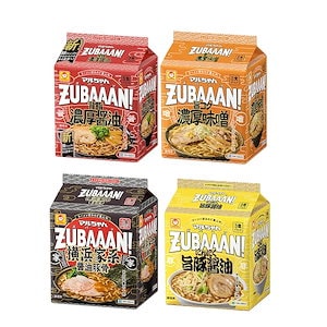 【即納】【Amazon.co.jp 限定】マルちゃん ZUBAAAN! 3食パック 4種 セット (横浜家系醤油豚骨背脂濃厚醤油旨コク濃厚味噌にんにく旨豚醤油 各1袋 計4袋 12食 袋麺 詰め